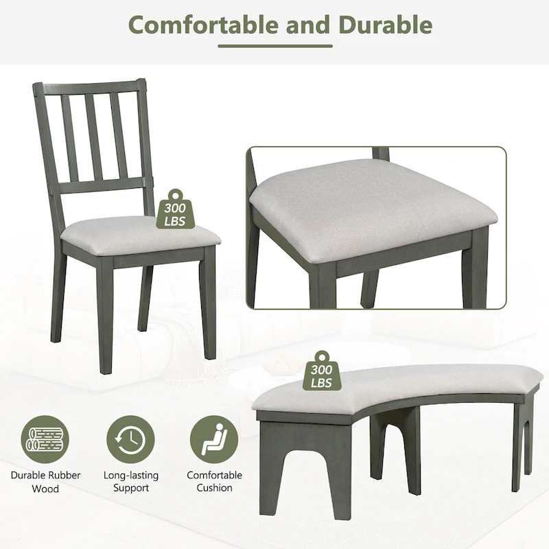 Modern Country Dining Table and Chair Sets Multi-Functional Dining Table and Chair Sets with Curved Table Base and Curved Bench