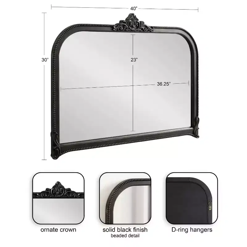 Kate & Laurel All Things Decor 40"x30" Hubanks Arched Wall Mirror Black