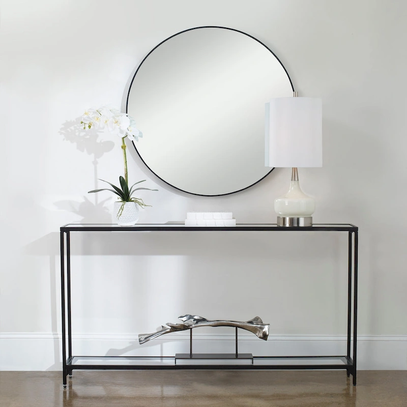 Copper Grove Metal and Tempered Glass Narrow Console Table