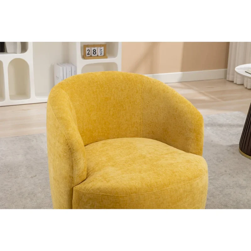 Yellow Chenille Modern 25.6 Swivel Barrel Chair with Metal Ring