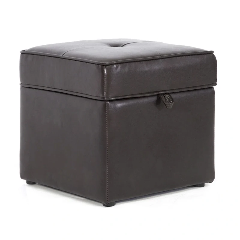 Dark Brown Faux Leather Storage Ottoman