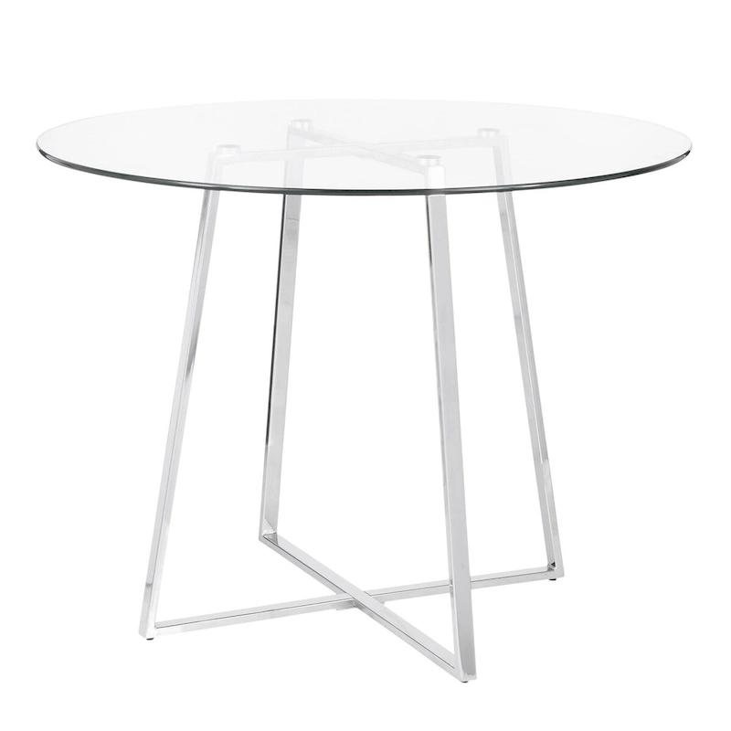 39.5 Clear Tempered Round Top Silver Chrome Legs Dining Table