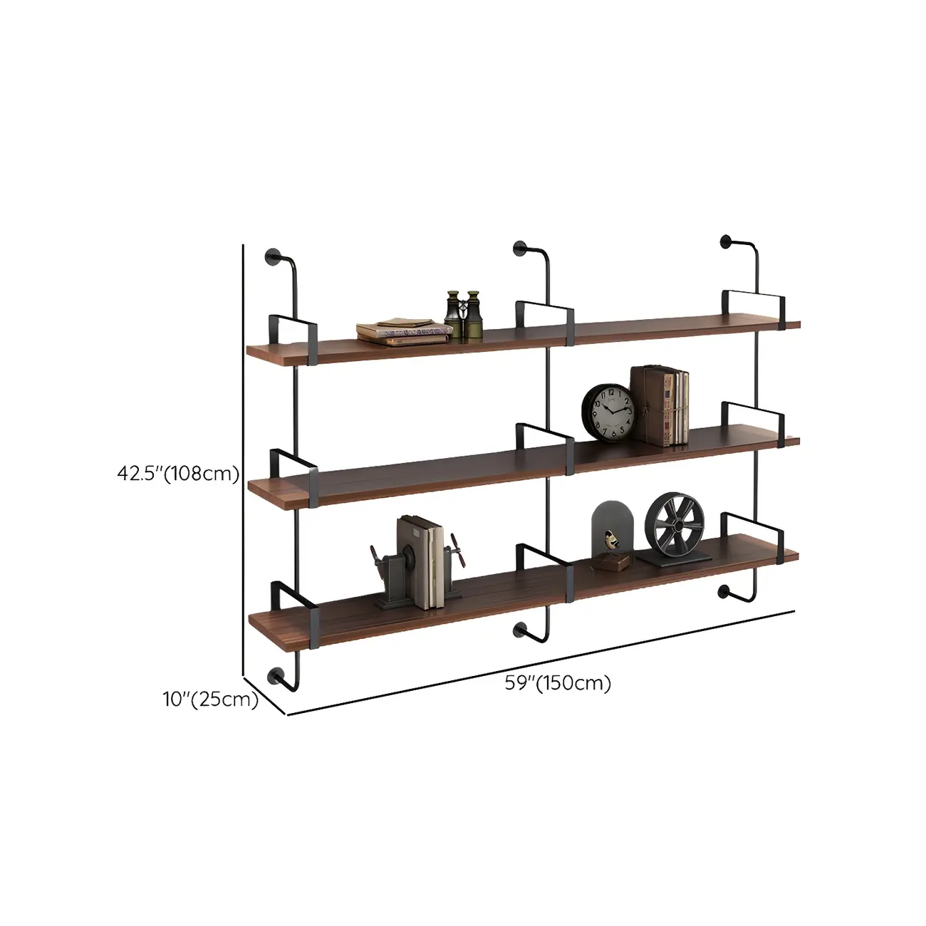 Industrial Wide 3-Tier Wooden Floating Bookcase