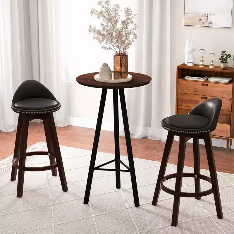 Costway Set of 2 Upholstered Swivel Barstools 29'' Wooden Dining Chairs with Low Back Black
