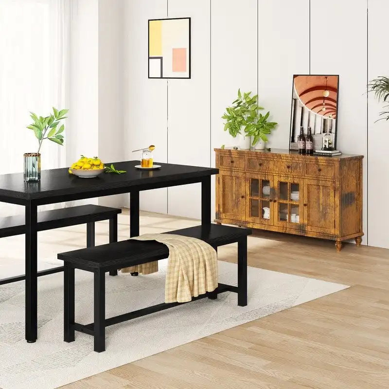 Rustic Brown Industrial Dining Benches - Set of 2