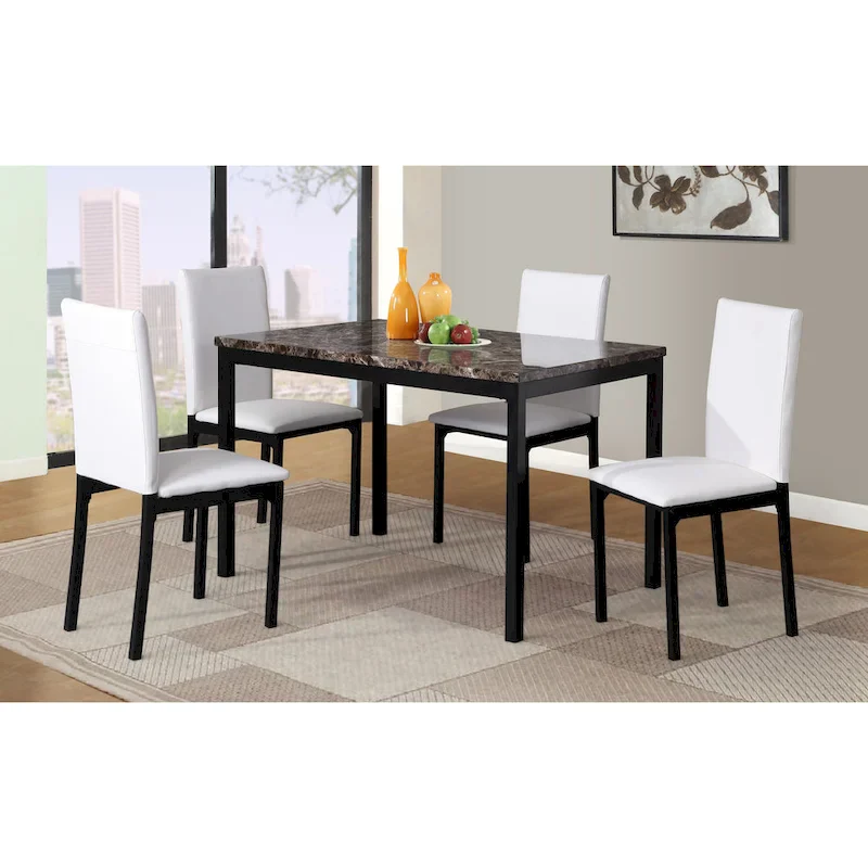 Modern 5-Piece Dining Set with Rectangular Table & 4 High Back Chairs