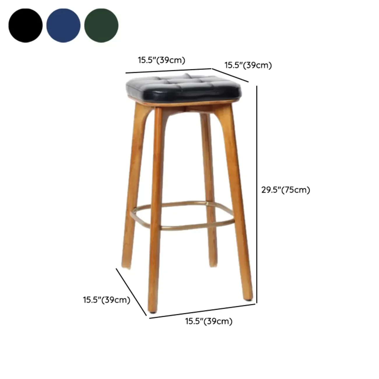 Scandinavian Wood Tufted Leatherette Bar Stools Backless