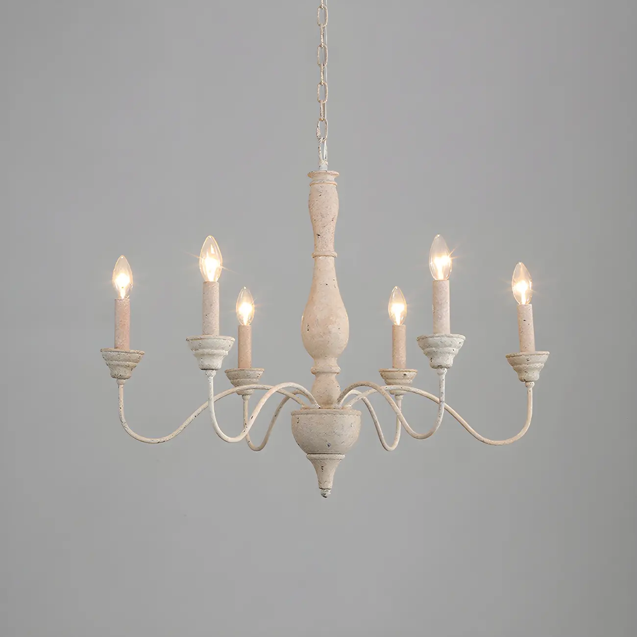 6-Light Classic Wooden Candelabra Chandelier with Chain Mount