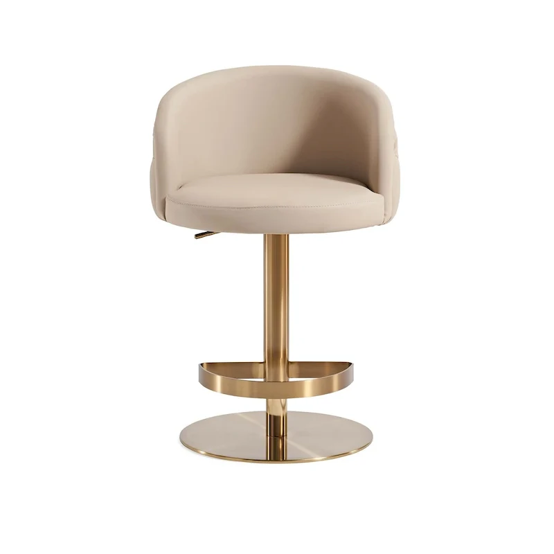 Gold/Black & Khaki PU Bar Stool, Tufted Swivel, Adjustable Height, Single Seat