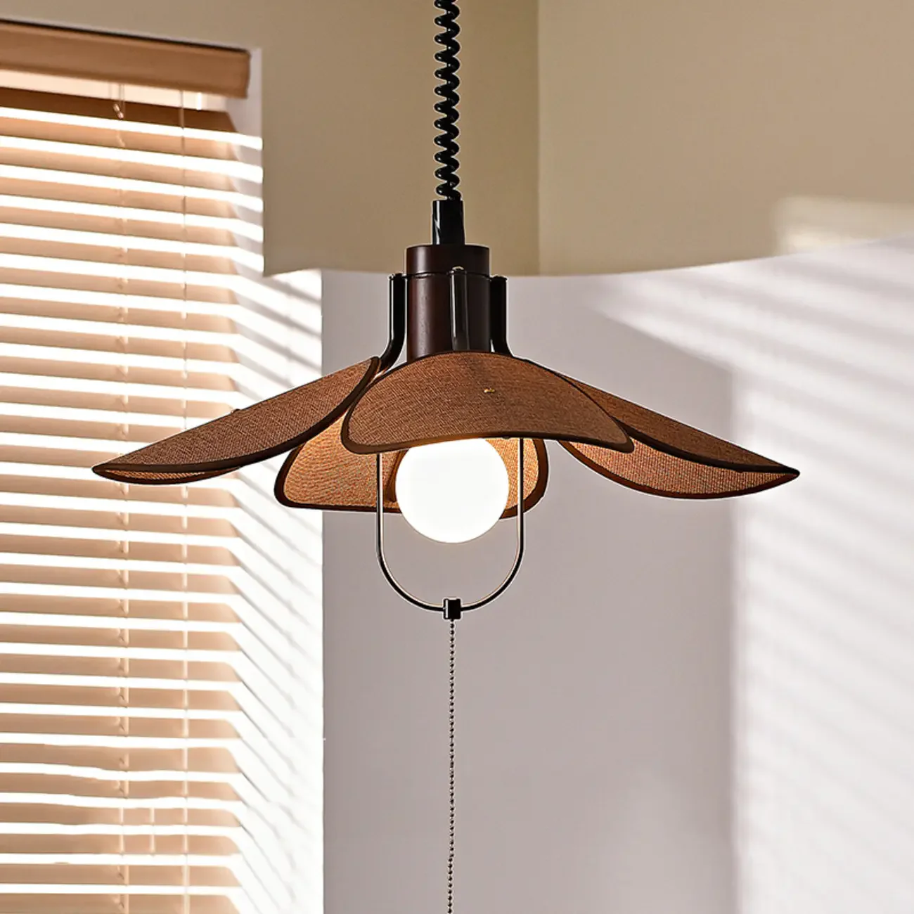 Vintage Blossom Elegant Brown Fabric LED Pendant Light Fixture