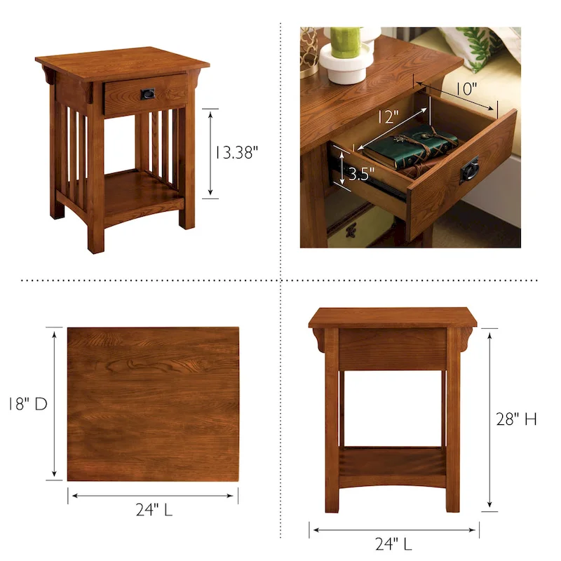 End Table with Drawer - Medium Oak, Mission Style, Single User