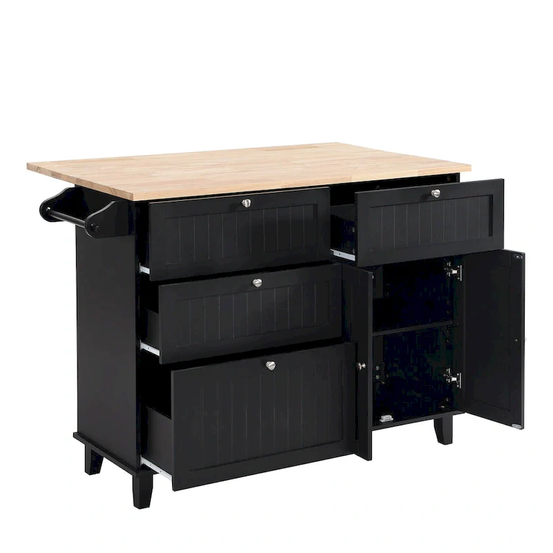 TOPMAX Kitchen Island Set with Drop Leaf and 2 Seatings, Dining Table Set with Adjustable Shelf, Drawers and Towel Rack