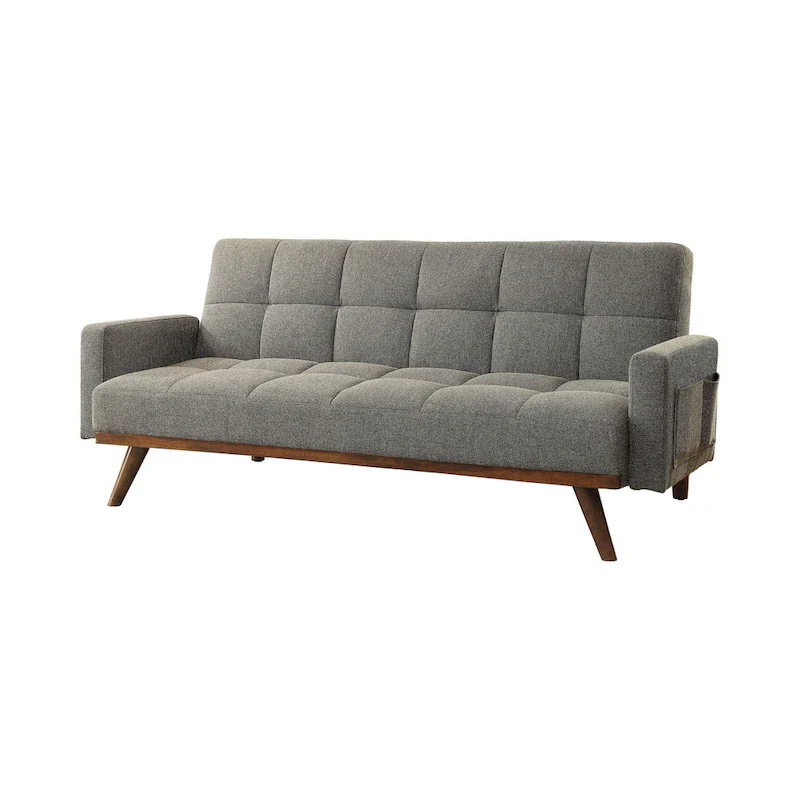 Vaughn Mid-Century Modern Grey Linen Padded Biscuit-tufted Futon