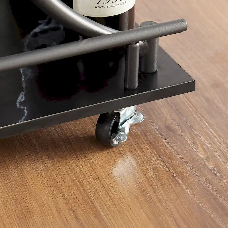 Black Wood Kitchen Cart with Wine Rack & Glass Holder Beverage Cart 2-Tier Mobile Bar Serving Cart Rolling Drink Trolley