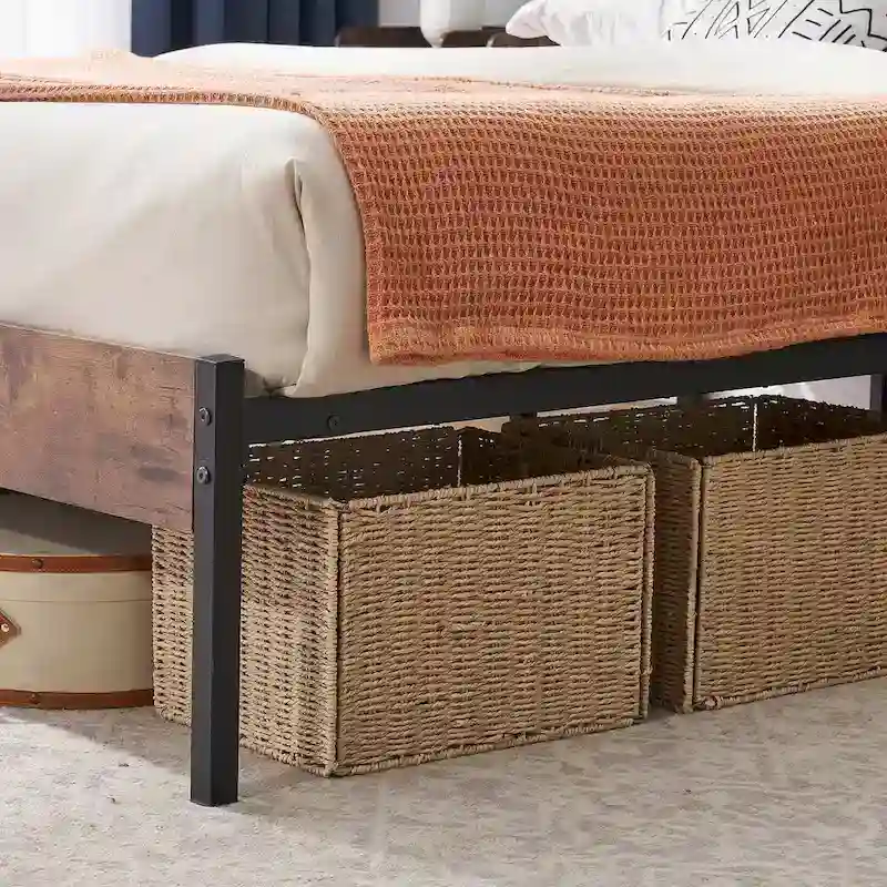 Taomika 3-Pieces Industrial Bed and Modern Square Nightstands Set