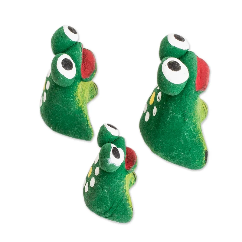 Novica Handmade Frog Reunion Ceramic Figurines (Set Of 3)