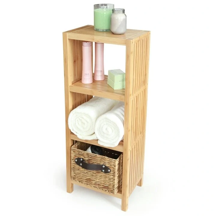 Products Deluxe Bamboo Freestanding 4-Tier Bathroom Organizing Shelf, Bathroom Organizer with Storage Shelves
