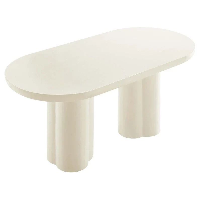 72 Oval Dining Table with Concrete-Effect Finish and Double Pedestal Base
