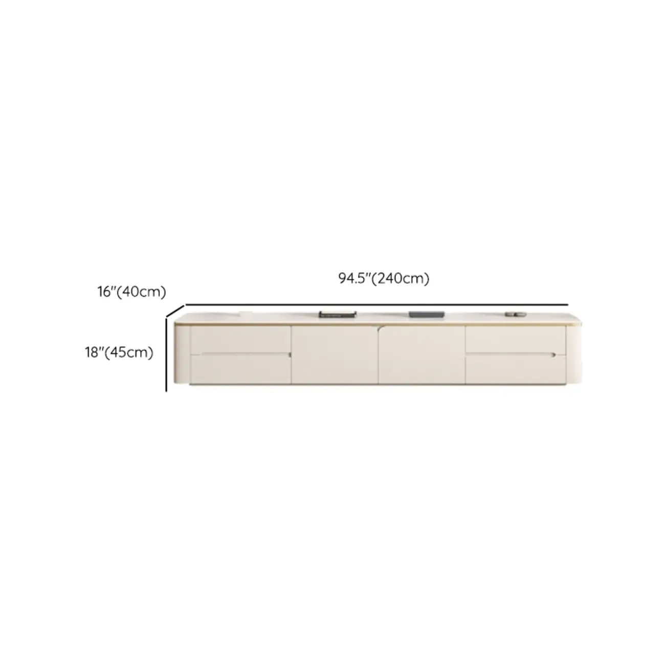 Modern White Stone Long TV Stand with Drawers
