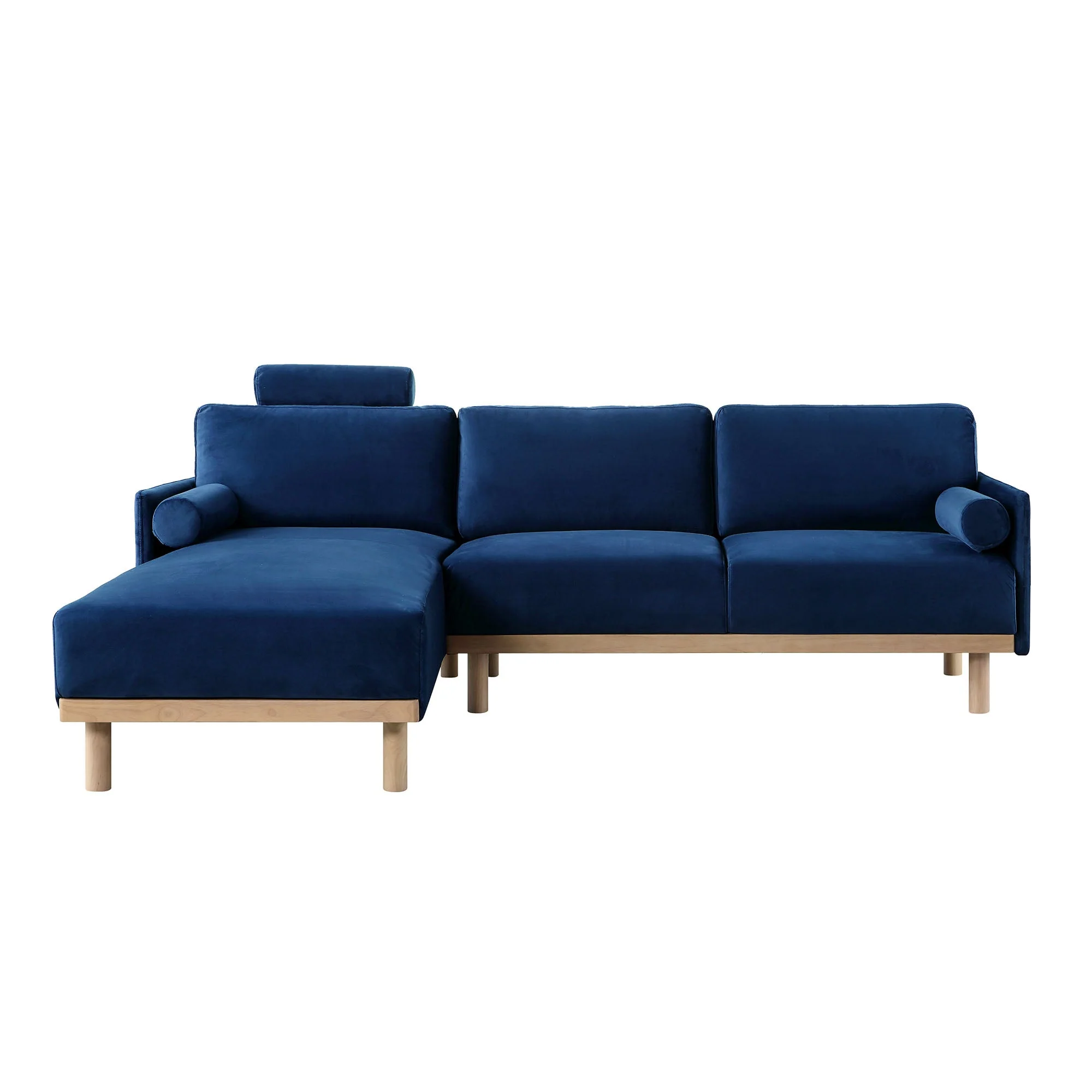 Navy Blue Velvet Sofa, Large 3-Seater Chaise Sofa Left Hand Facing