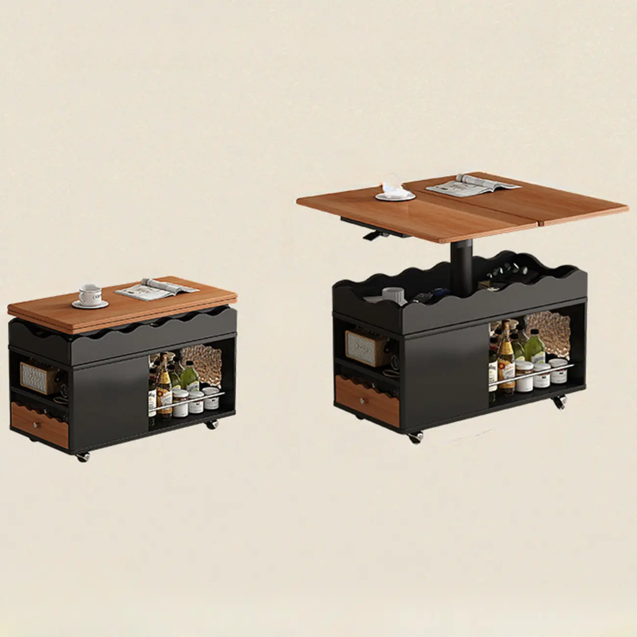 Foldable Wood White Modern Wheeled Small Side Table