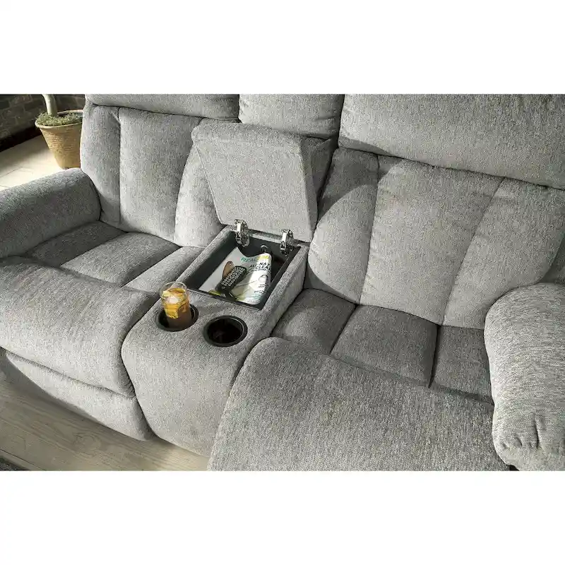 Mitchiner Reclining Loveseat with Console Fog