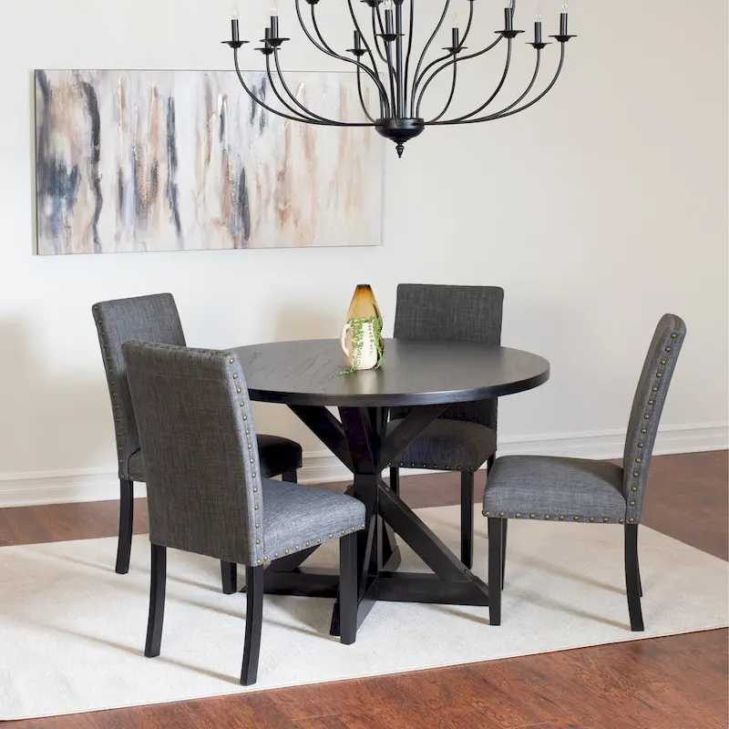 Roundhill Furniture Mytzi 5-piece Dining Set, Cross-Buck Dining Table with 4 Stylish Chairs