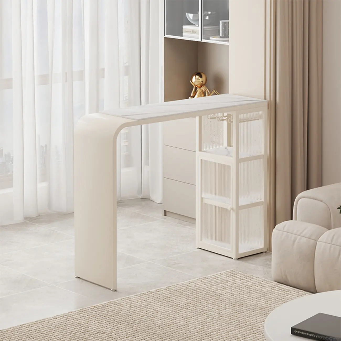 Nordic White Slate Metal Storage Bar Tables