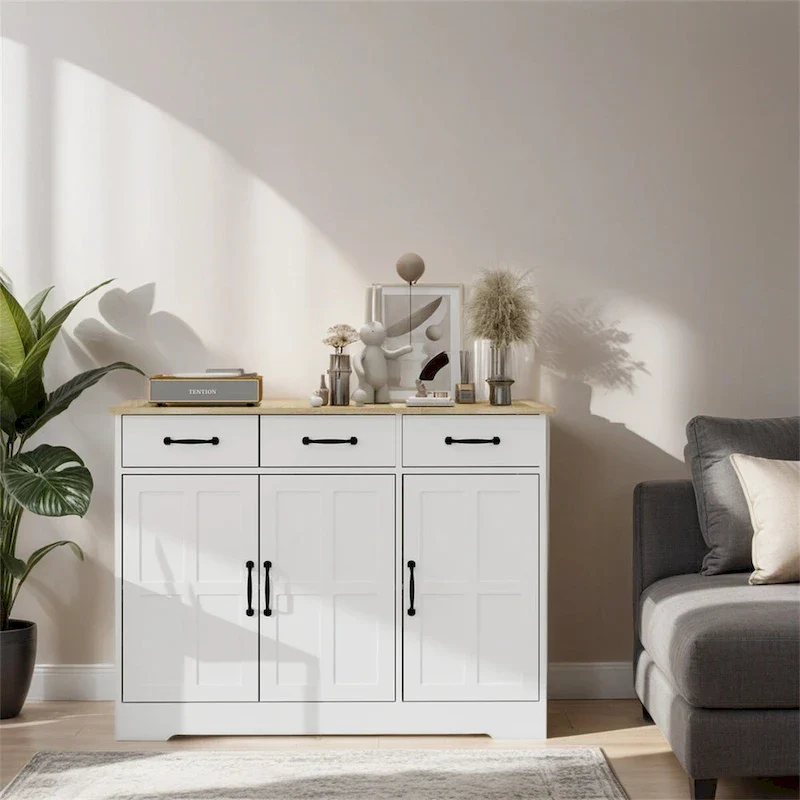 Farmhouse Buffet Cabinet Storage Sideboard with 3 Drawers and 3 Doors