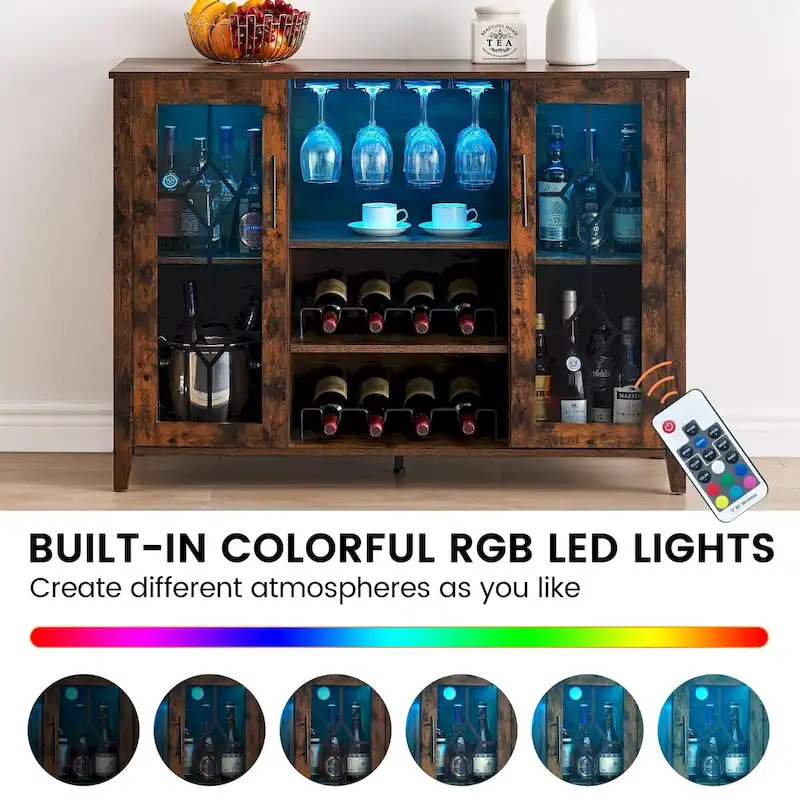 Wine Bar Cabinet with LED Light - 15.7D x 47.2W x 34.61H
