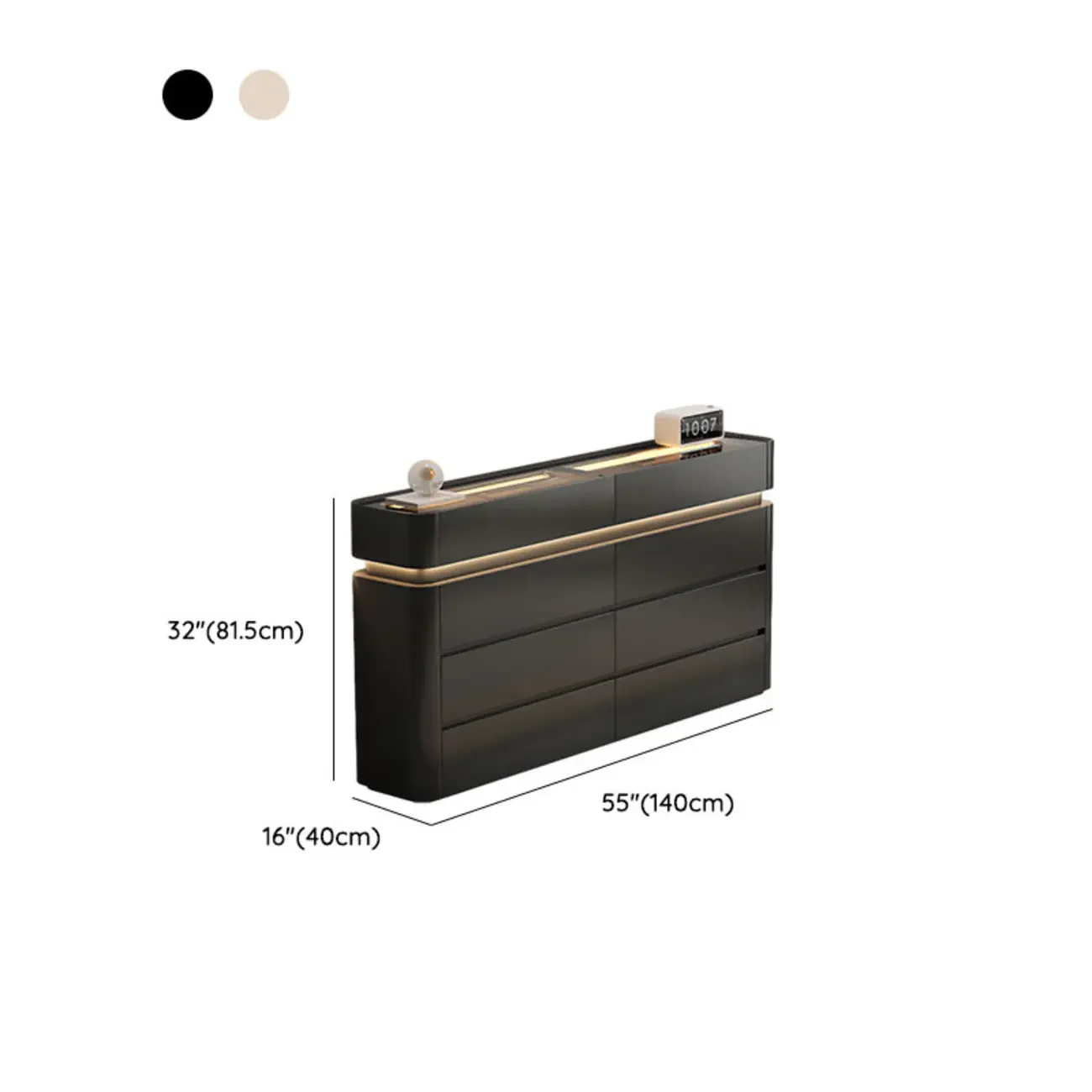 LED Light Wooden Glass Black Sideboard with Drawers Shelves