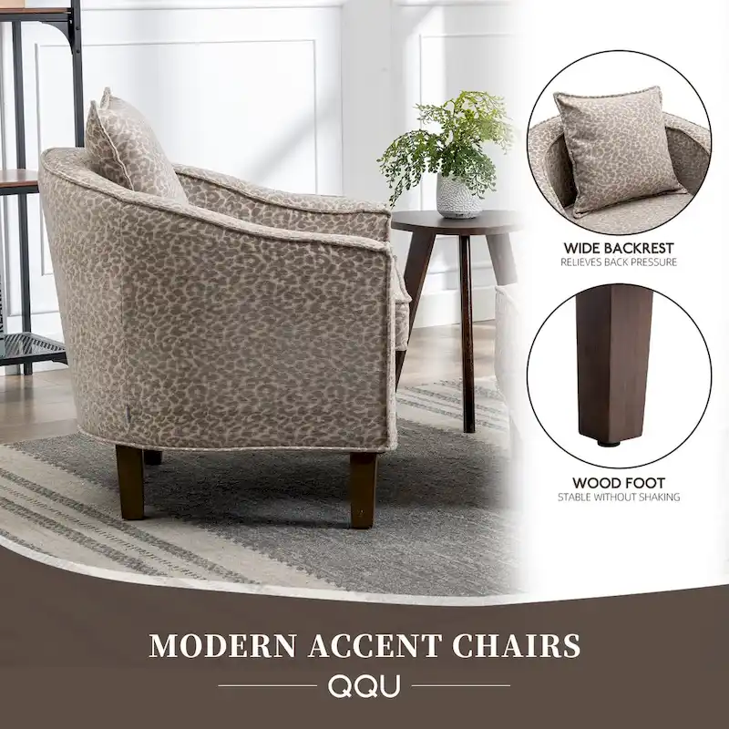 Linen/Polyester Upholstered Mid Century Barrel Chair with Ottoman