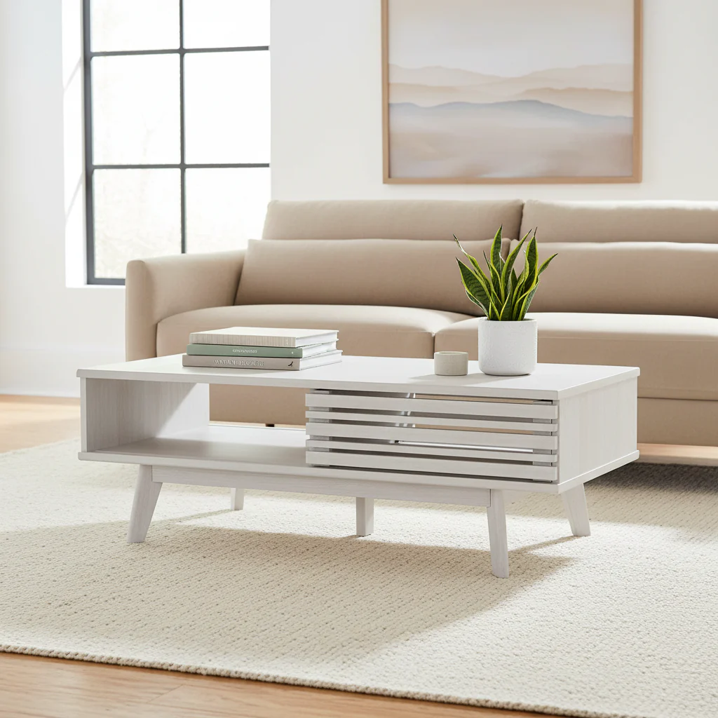 Mid-Century 1-Shelf Walnut Coffee Table - 46 W x 23 D x 16 H - 46Wx23Dx16H