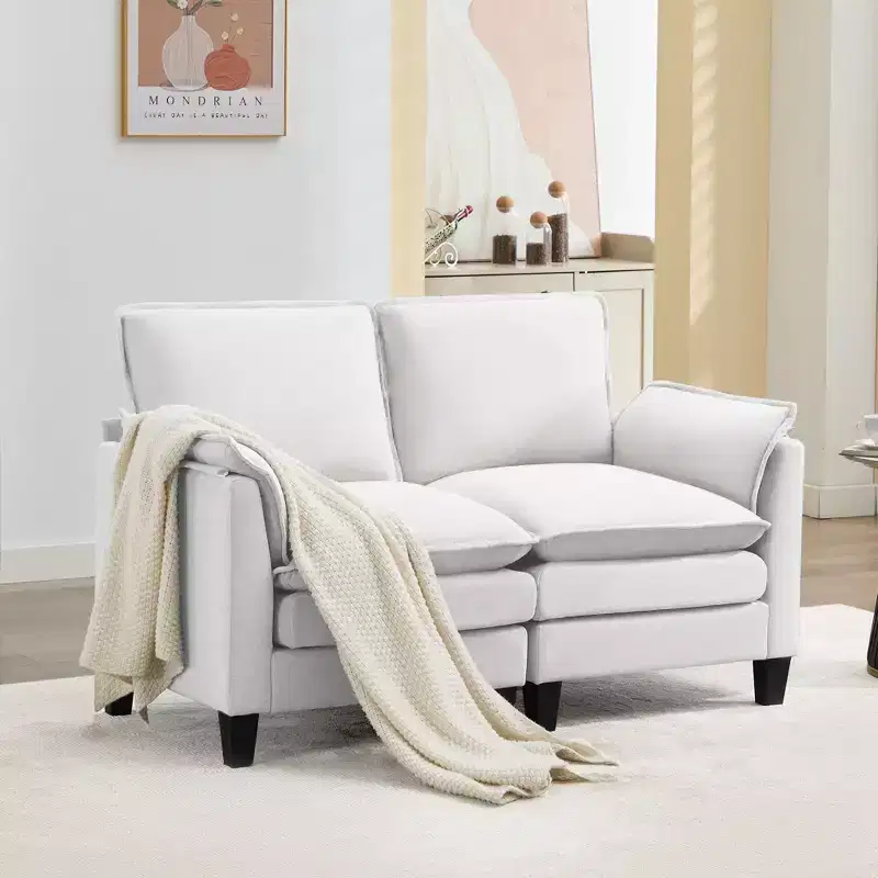 HYLEORY 49.6'' Width Modern Linen Flannel Fabric Loveseat for living room Bedroom Apartment