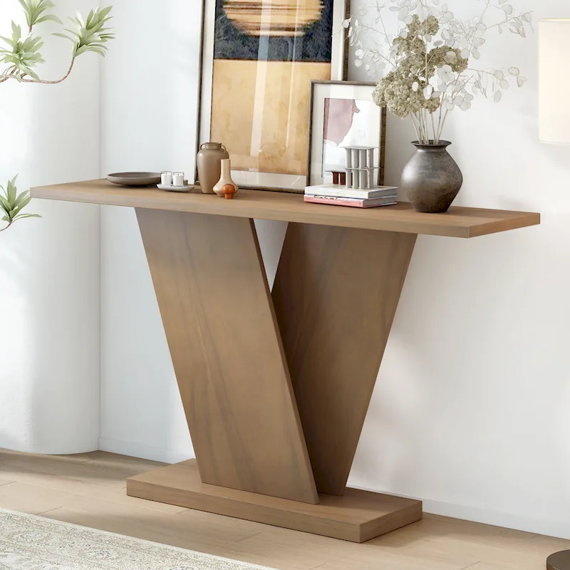 Christopher Knight Home - Mirod Elegant Console Table with Natural Wood Veneer and Sturdy V-Base Design