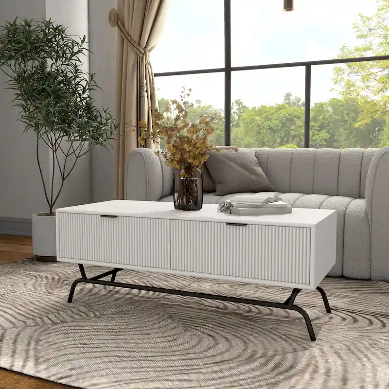 Modern 42-inch Double Drawer Metal Leg Coffee Table