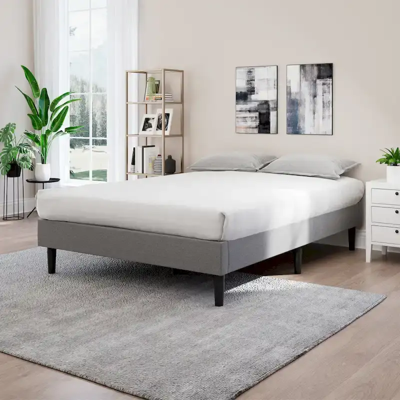 Contemporary Grey Upholstered Platform Bed