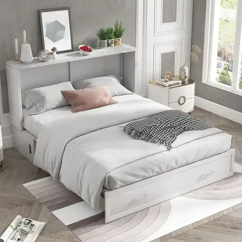 Mixoy Murphy Bed Cabinet Bed Chest with Mattress & Drawer