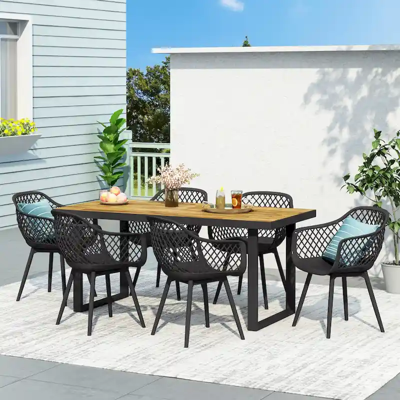 Renata Outdoor Wood and Resin Outdoor 7 Piece Dining Set by Christopher Knight Home