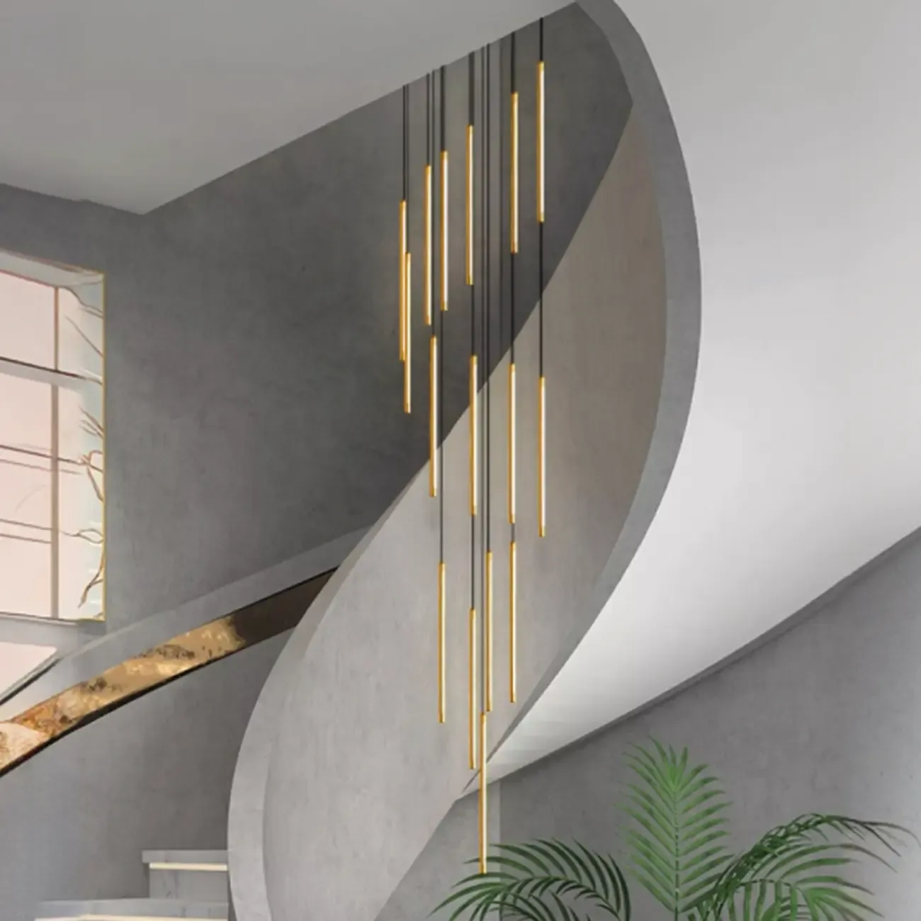 Staircase Minimalist Gold Black Linear Hanging Light