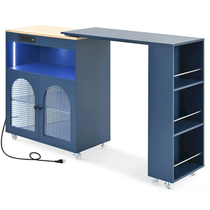 Kitchen Island Cart with Extended Table and Power Outlets