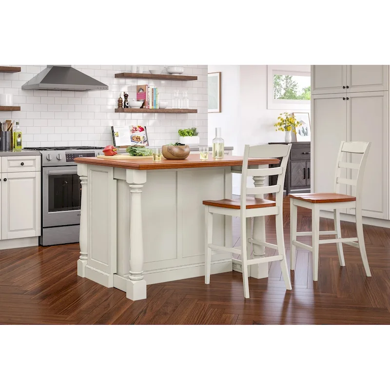 Homestyles Monarch 3-Piece Off-White Wood Kitchen Island Set with Drop Leaf Wood Top - 48' x 25' x 36'