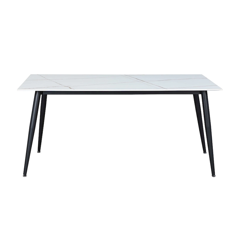 Somette Mariana White Ceramic Dining Table with Matte Black Base