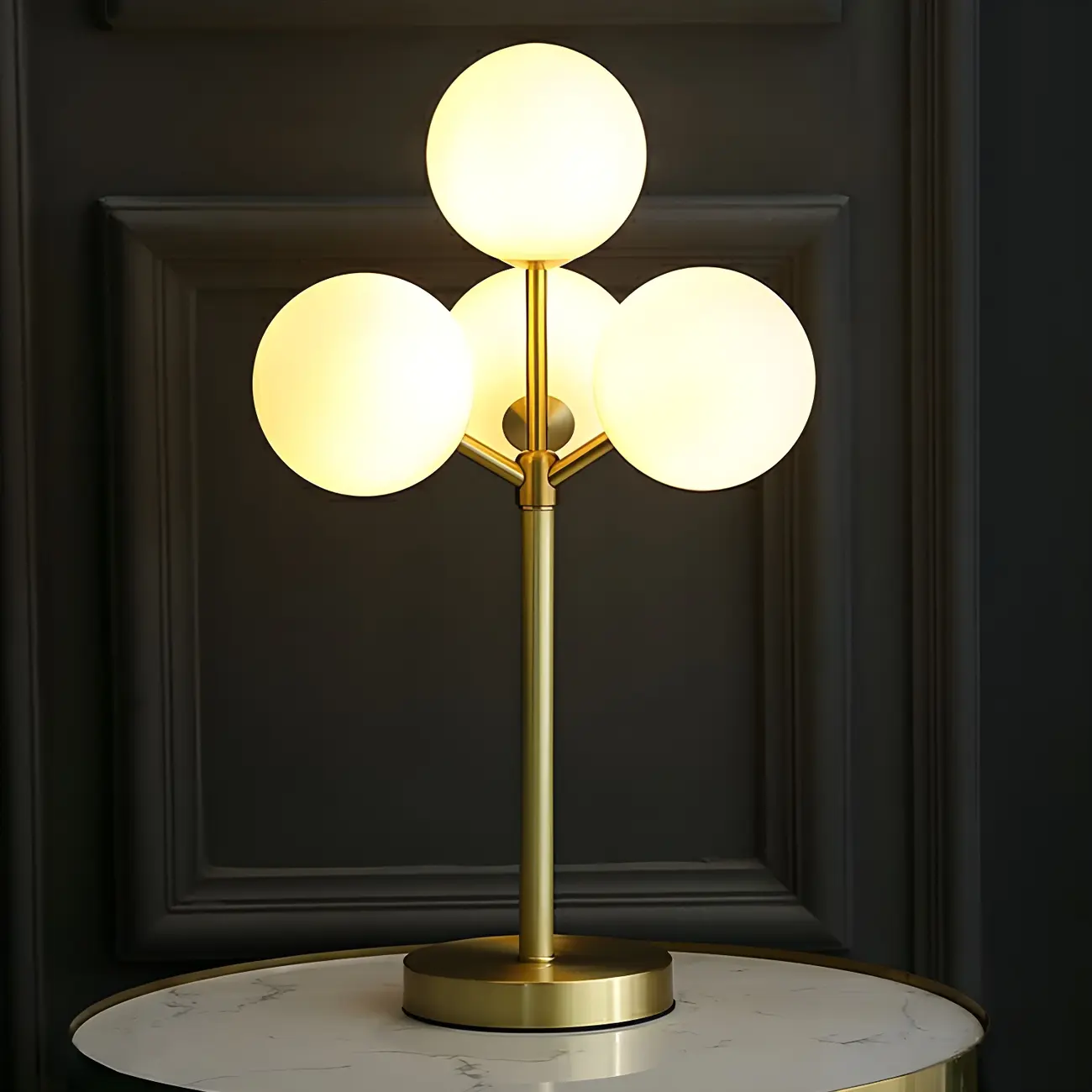 3 Color Dimmable Gold Glass Globe Table Lamp for Bedside