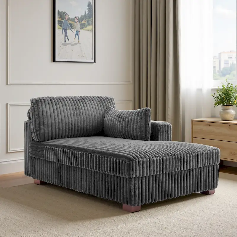 Modern Plush Corduroy Indoor Chaise Lounge Chair