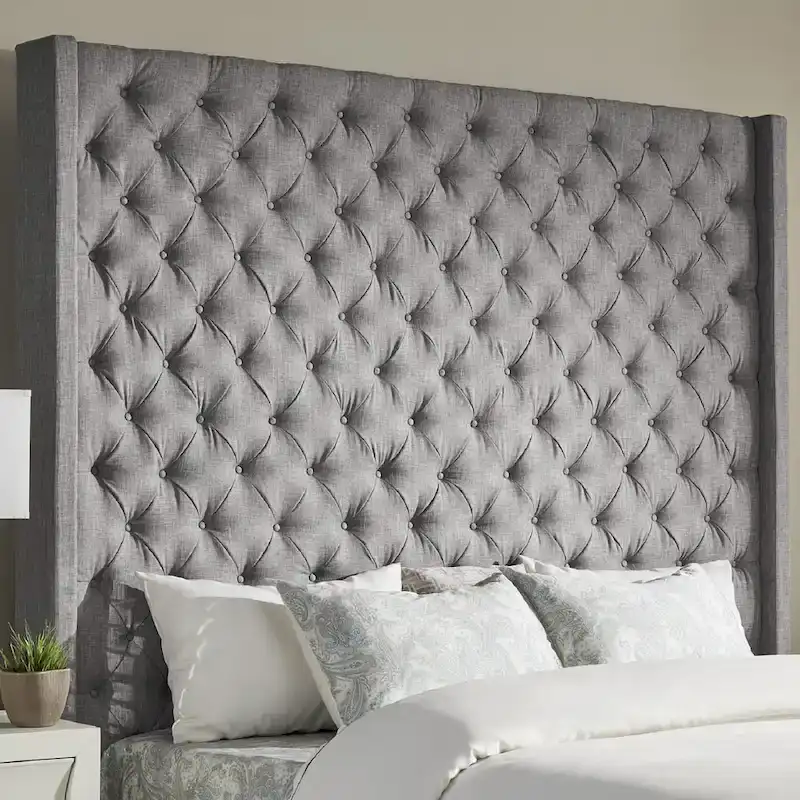 Button-Tufted Wingback Upholstered Headboard – Elegant Bedroom Accent
