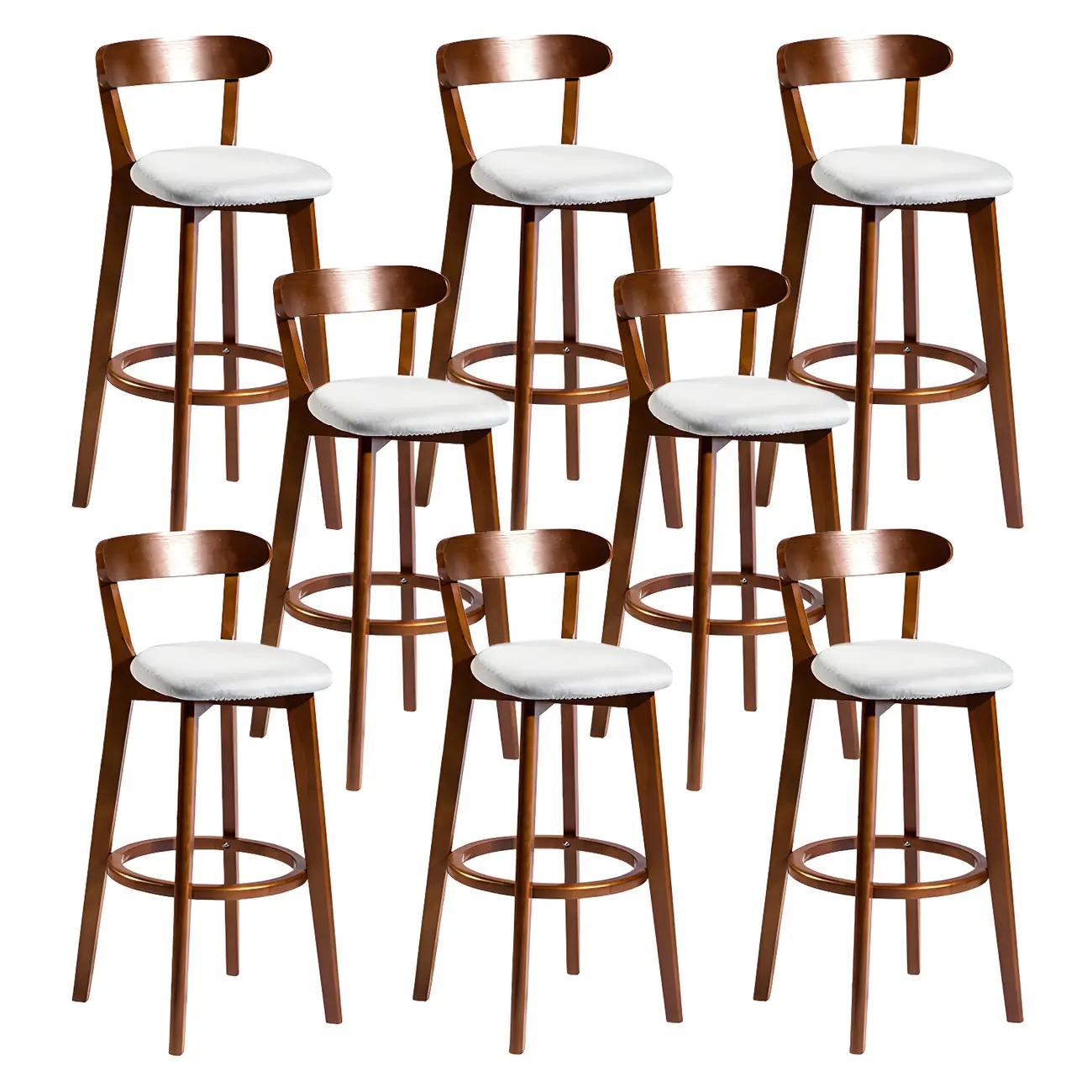 Wooden Upholstered Low Back Bar Height Stools Set of 2