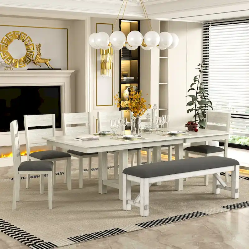 94-Inch Modern Solid Wood Rectangular Extendable Dining Table