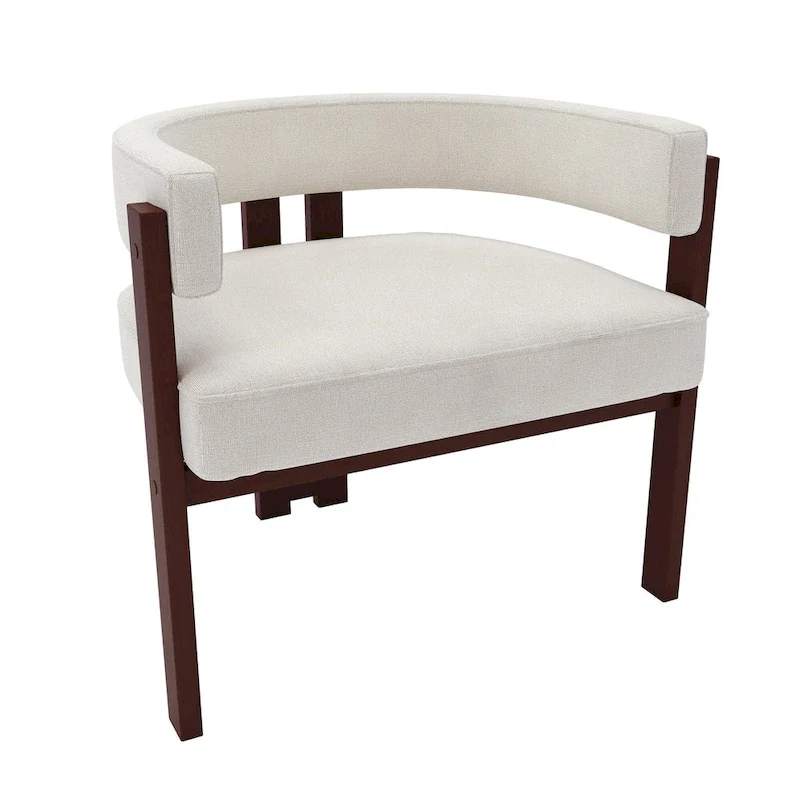 Modern Upholstered Accent Chair with Open Back, Barrel Style