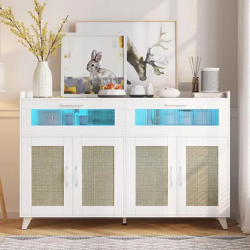 Sideboard Buffet Cabinet with LED Lighting and Power Outlets